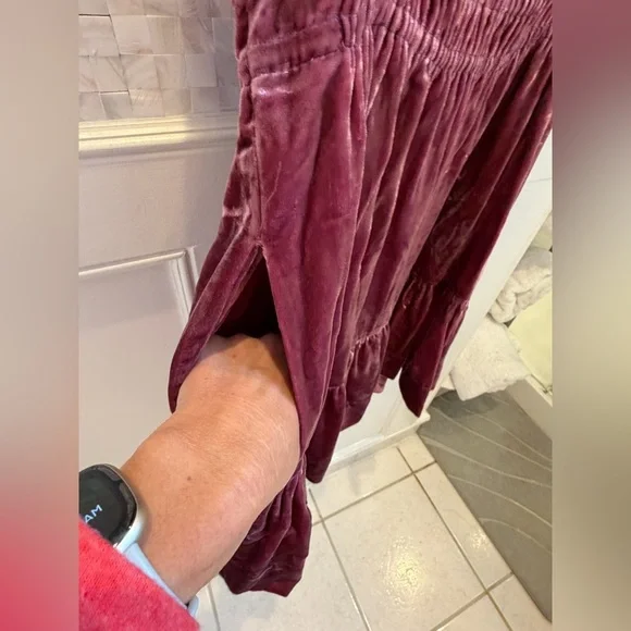 Medium Anthropologie somerset mini dress velvet mauve pink pockets smocked - Picture 7 of 17